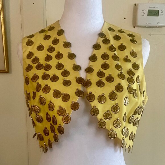 Vintage Bonwit Teller Yellow Gypsy Pirate w Gold Coins Vest - Picture 1 of 7